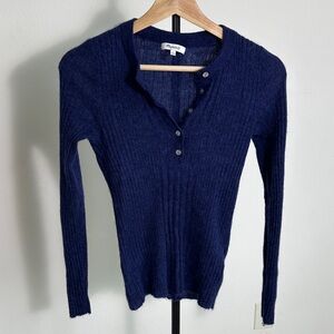 Madewell Deep Blue Ribbed Henley Sweater​